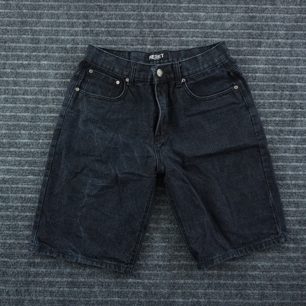 Reset Denim Shorts Mens 34 Dark Wash Blue Faux Snakeskin Back Pockets Streetwear - Picture 2 of 13